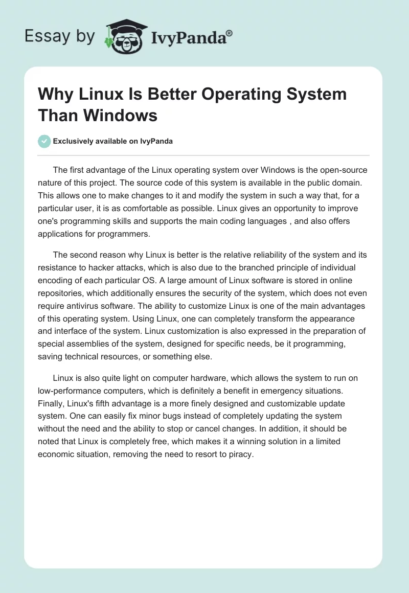 Why Linux Is Better Operating System Than Windows. Page 1
