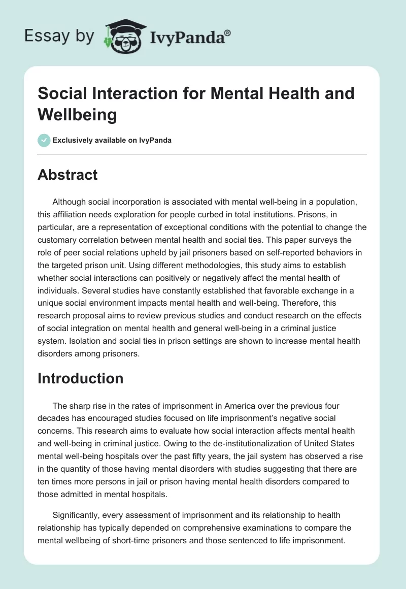 Social Interaction for Mental Health and Wellbeing. Page 1