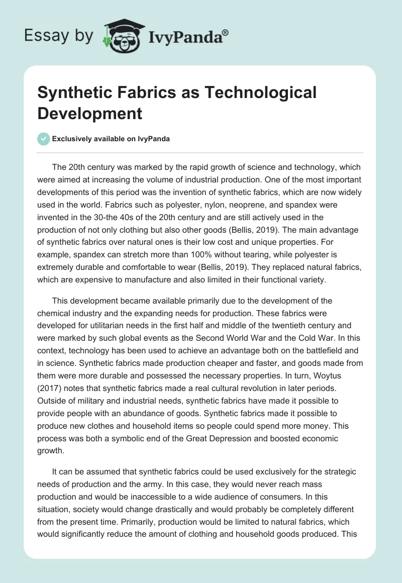 Synthetic Fabrics as Technological Development. Page 1
