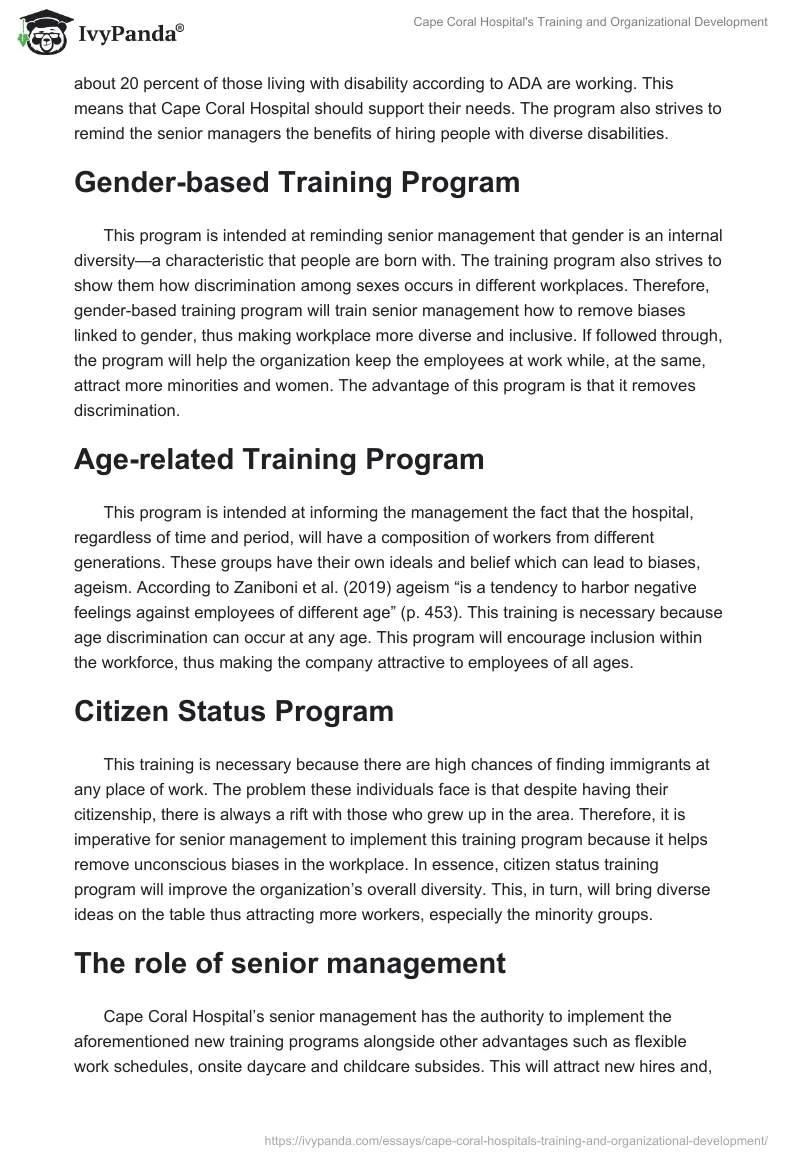 Cape Coral Hospital's Training and Organizational Development. Page 3