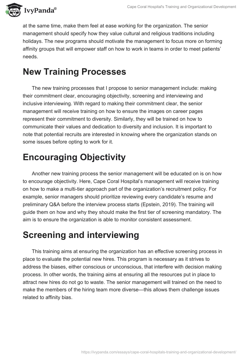 Cape Coral Hospital's Training and Organizational Development. Page 4