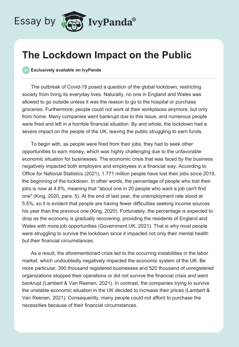 essay on impact of lockdown