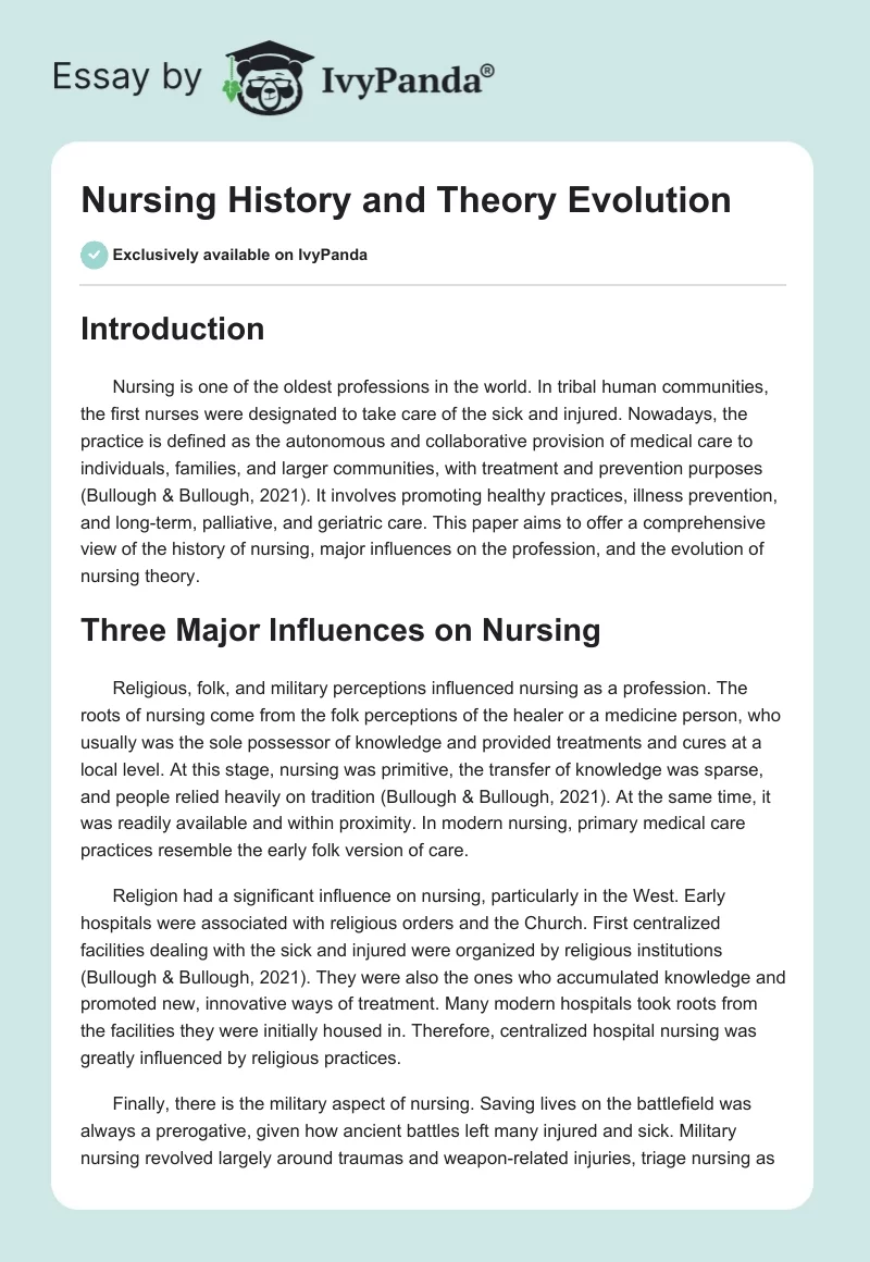 Nursing History and Theory Evolution. Page 1