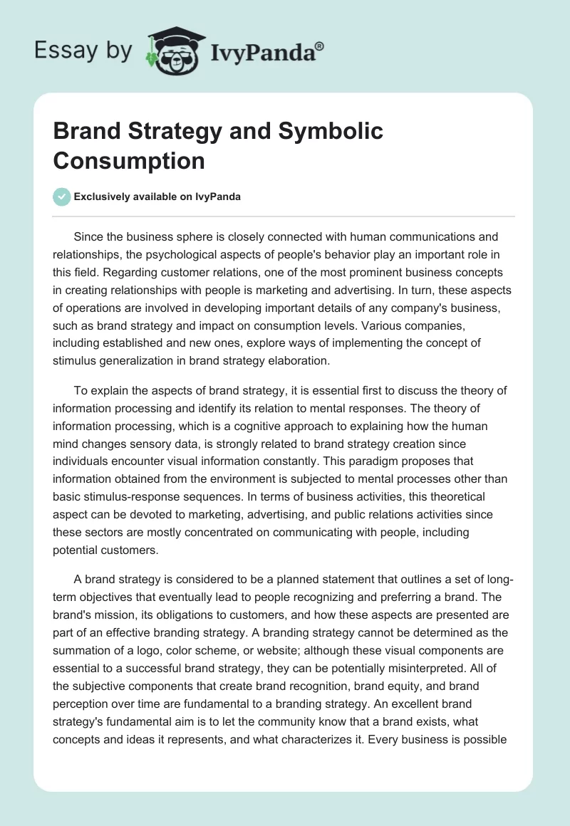 Brand Strategy and Symbolic Consumption. Page 1