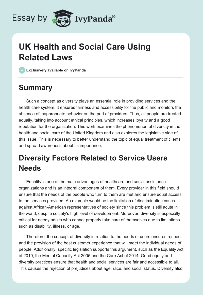UK Health and Social Care Using Related Laws. Page 1