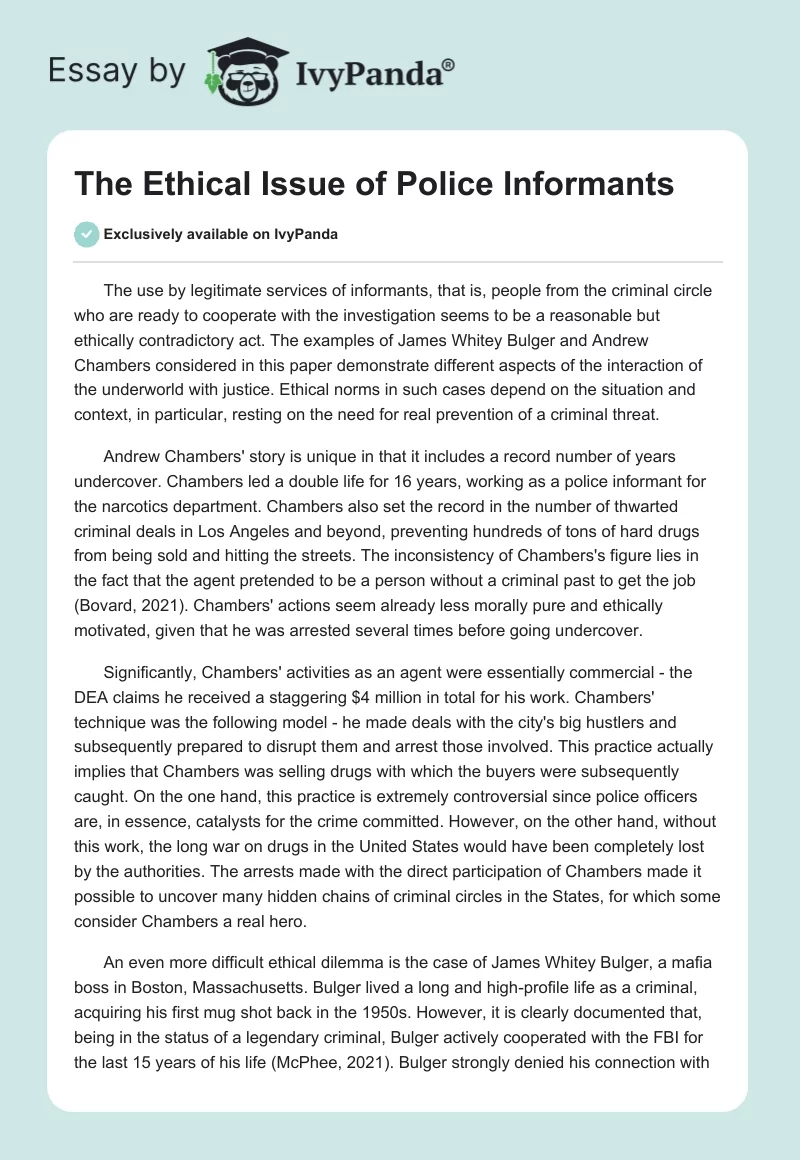 The Ethical Issue of Police Informants. Page 1