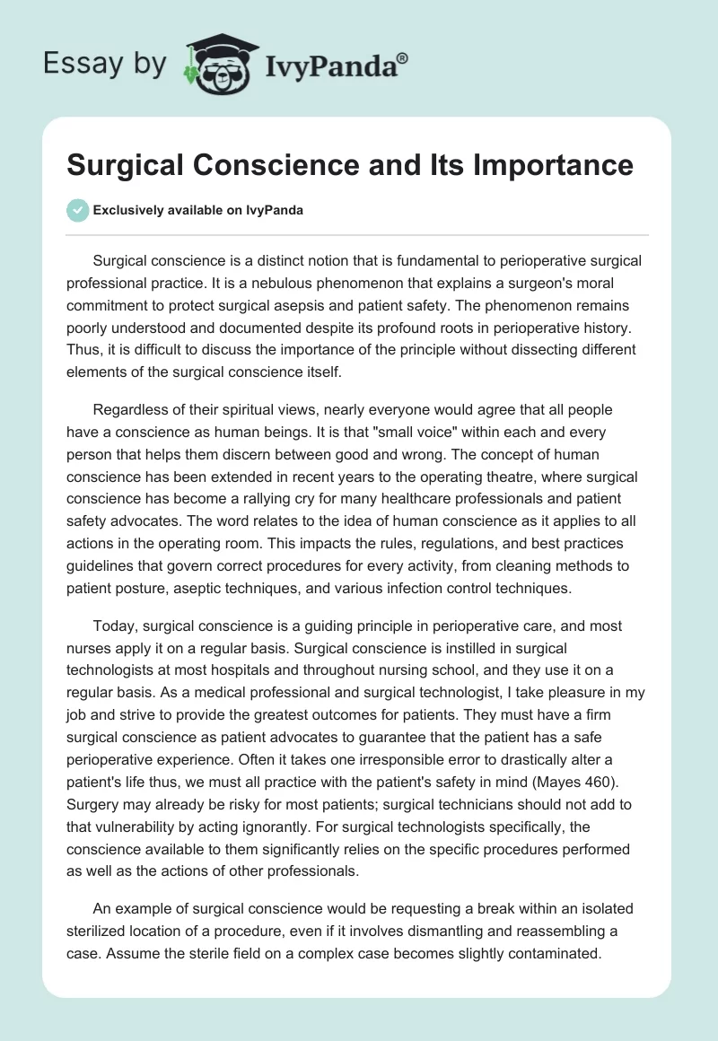 Surgical Conscience and Its Importance. Page 1