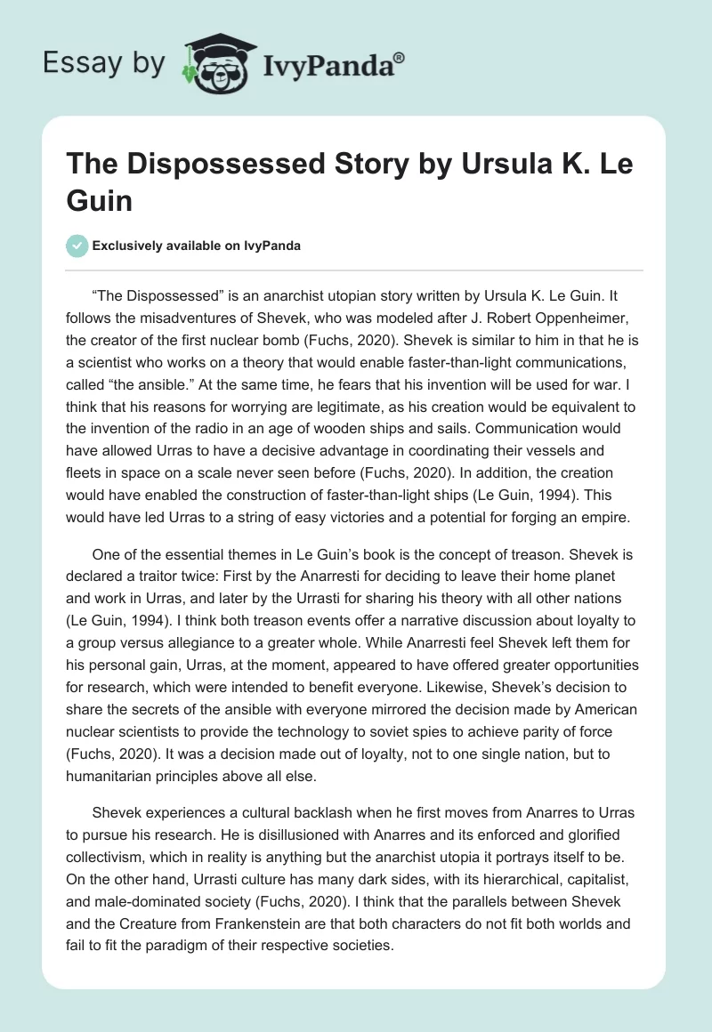 "The Dispossessed" Story by Ursula K. Le Guin. Page 1