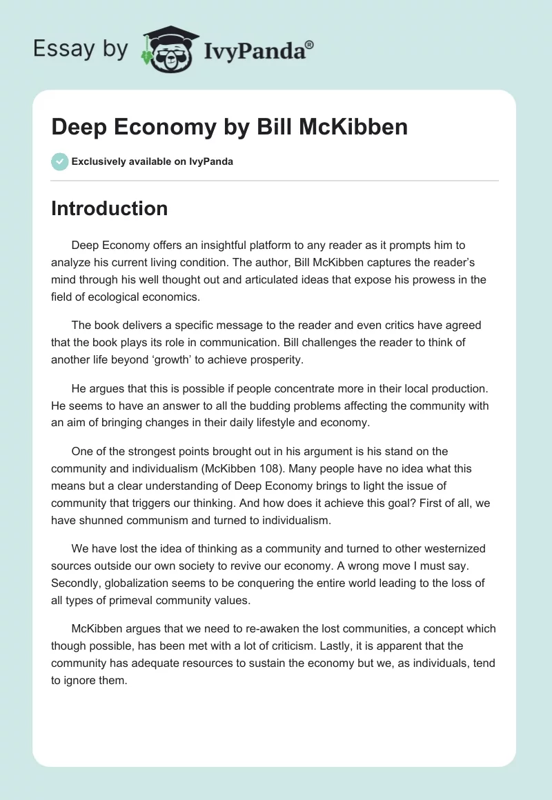 Deep Economy by Bill McKibben. Page 1