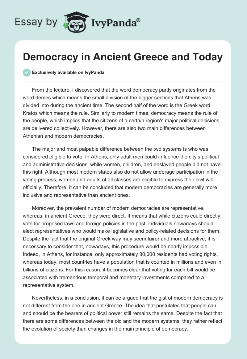 Democracy in Ancient Greece and Today. Page 1