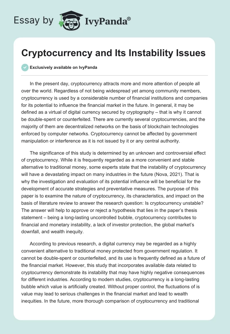 Cryptocurrency and Its Instability Issues. Page 1