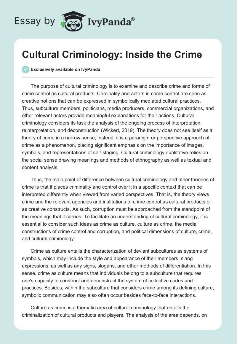 Cultural Criminology: Inside the Crime. Page 1