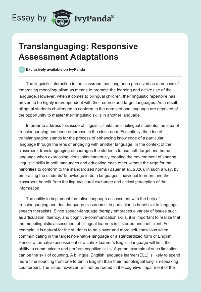 Translanguaging: Responsive Assessment Adaptations. Page 1