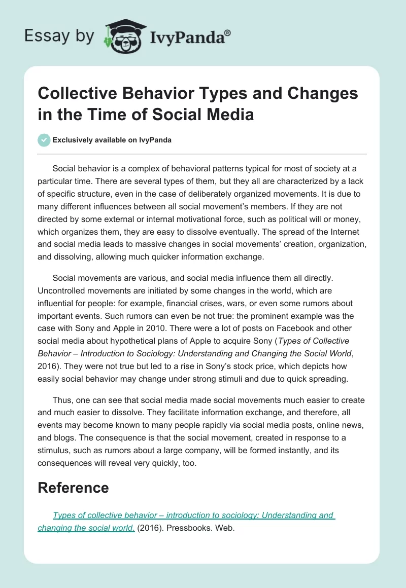 Collective Behavior Types and Changes in the Time of Social Media. Page 1