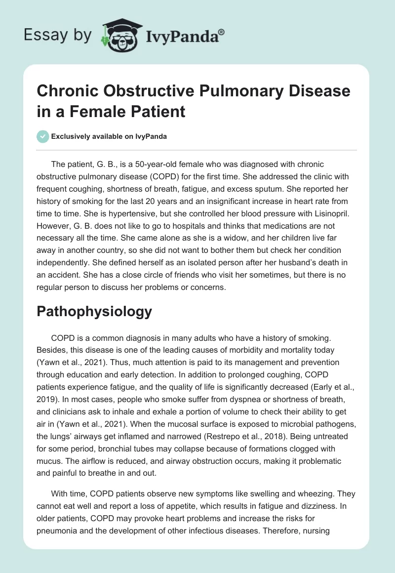 Chronic Obstructive Pulmonary Disease in a Female Patient. Page 1