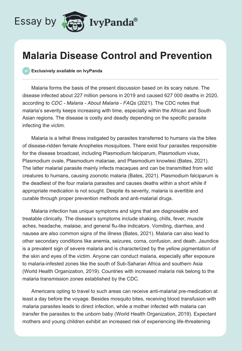 Malaria Disease Control and Prevention. Page 1