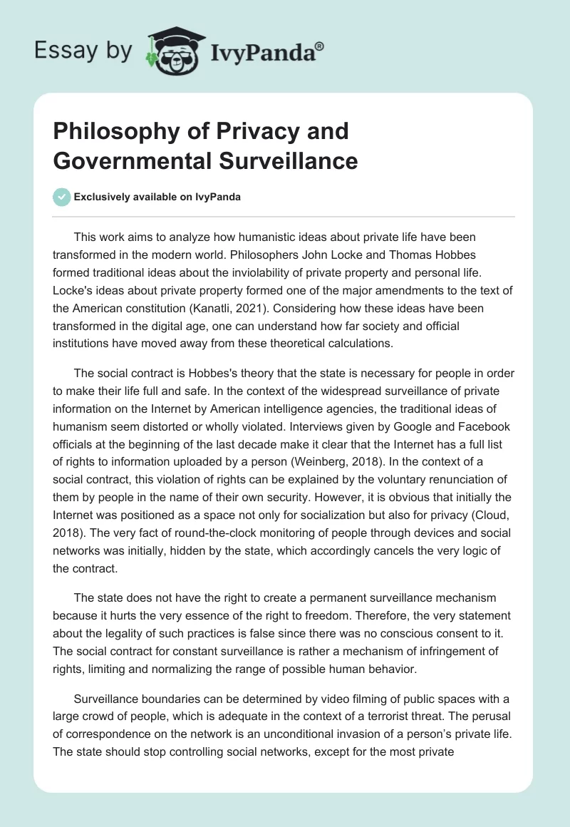 Philosophy of Privacy and Governmental Surveillance. Page 1