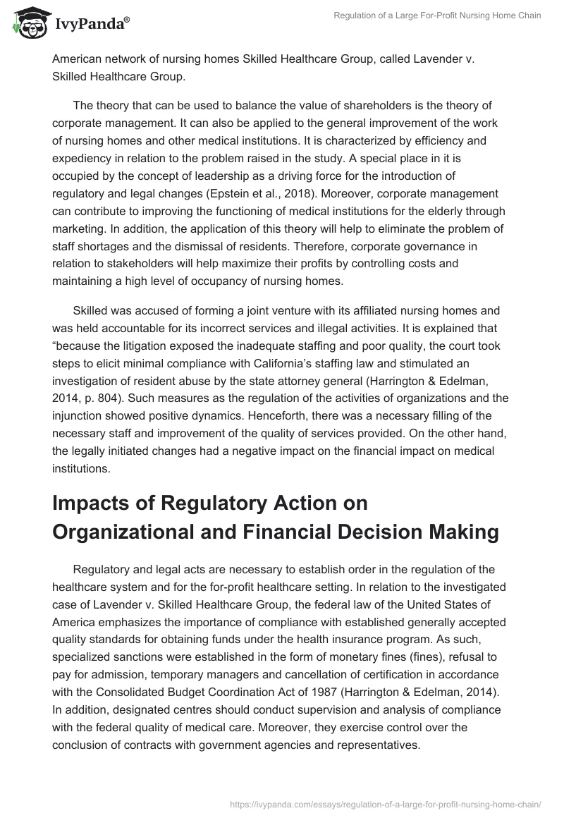 Regulation of a Large For-Profit Nursing Home Chain. Page 3