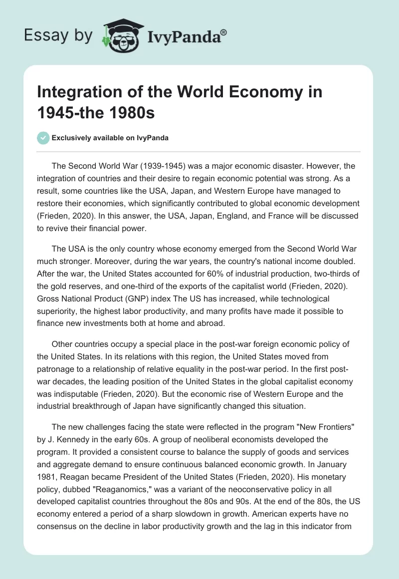 Integration of the World Economy in 1945-the 1980s. Page 1