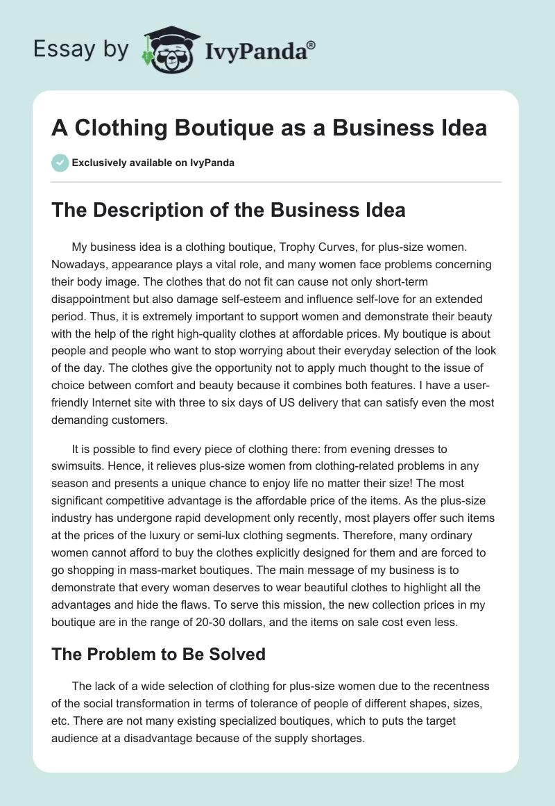 A Clothing Boutique as a Business Idea. Page 1
