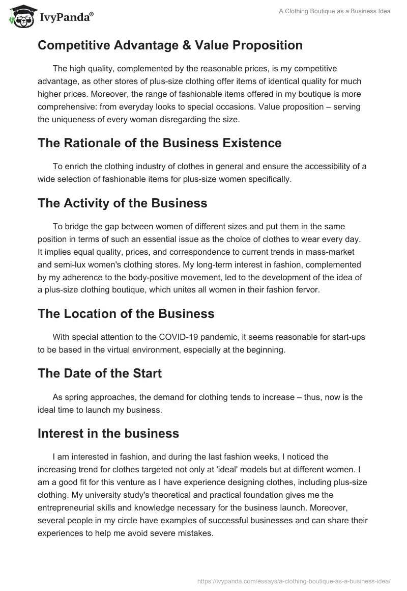 A Clothing Boutique as a Business Idea. Page 2