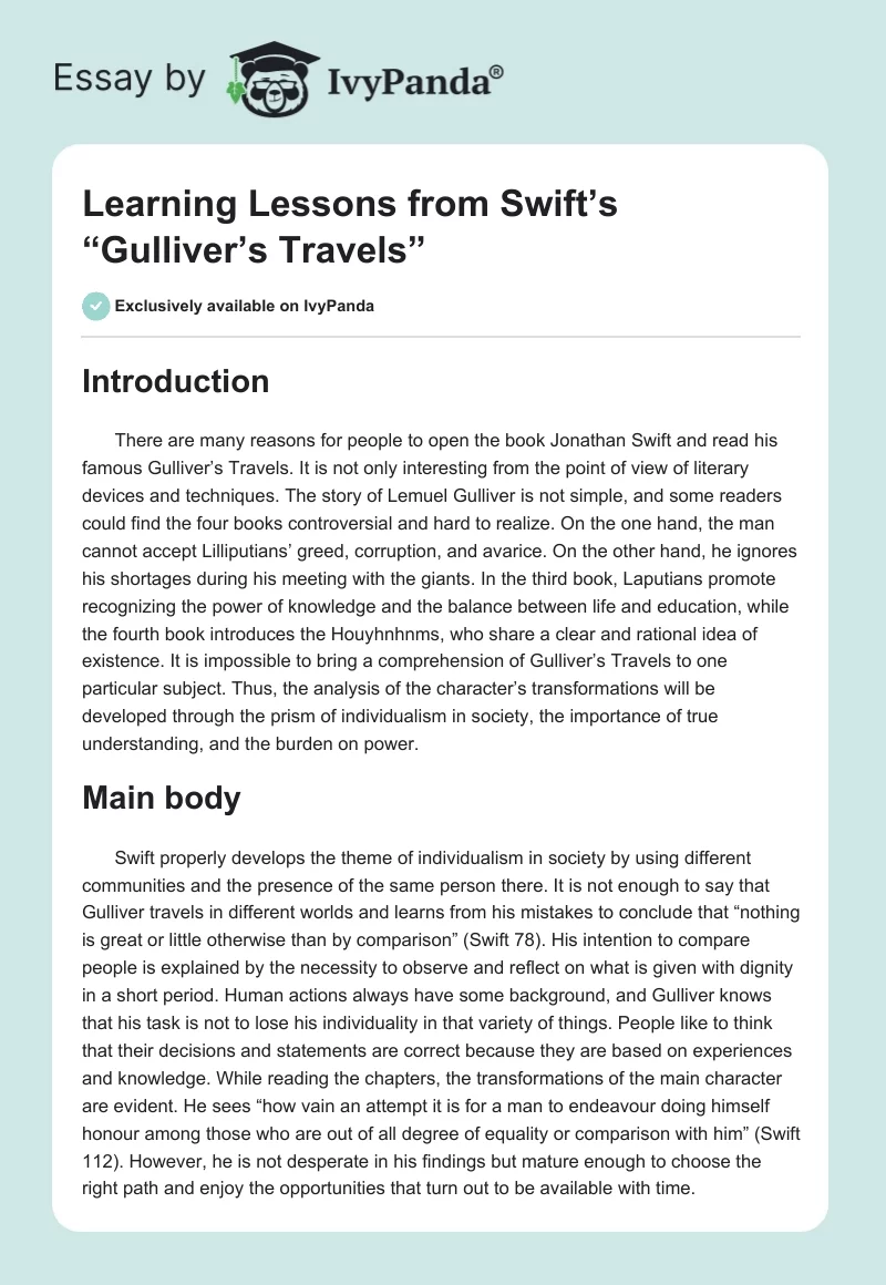 Learning Lessons from Swift’s “Gulliver’s Travels”. Page 1