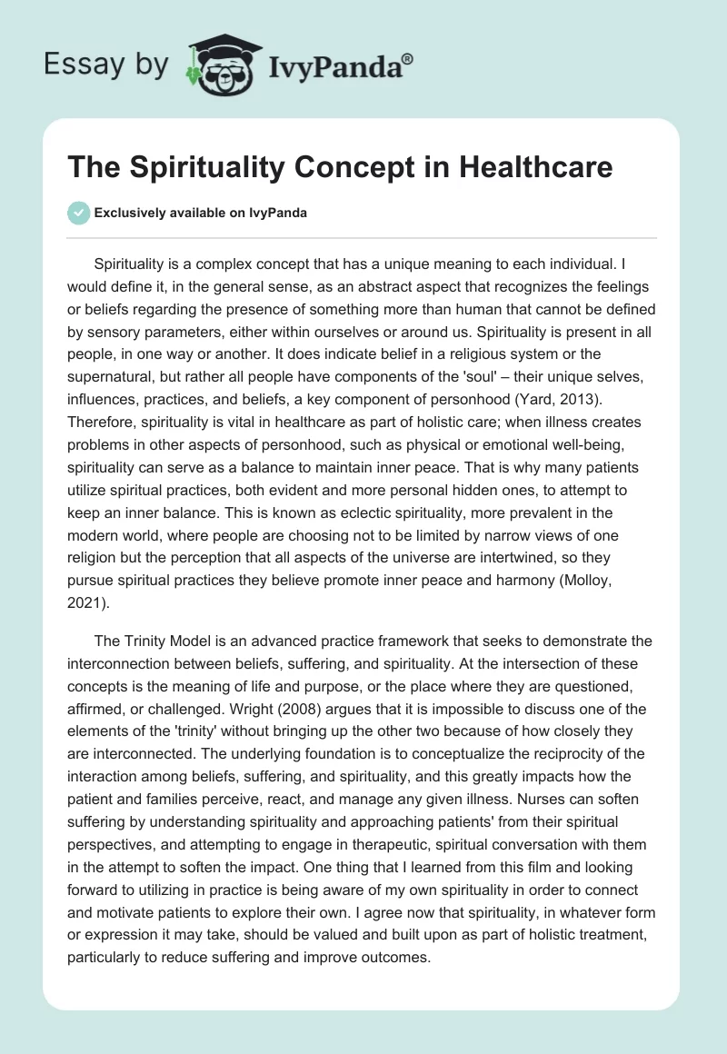 The Spirituality Concept in Healthcare. Page 1