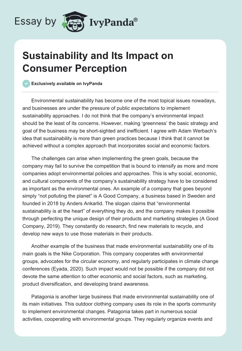Sustainability & Its Impact on Consumer Perception - 428 Words ...