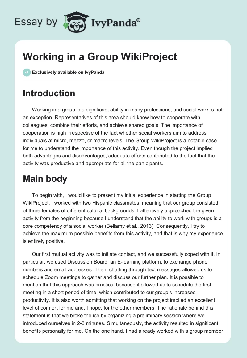Working in a Group WikiProject. Page 1