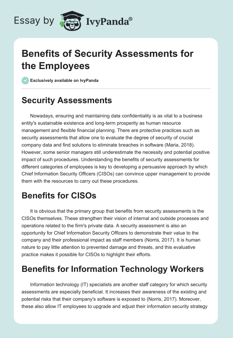 Benefits of Security Assessments for the Employees. Page 1
