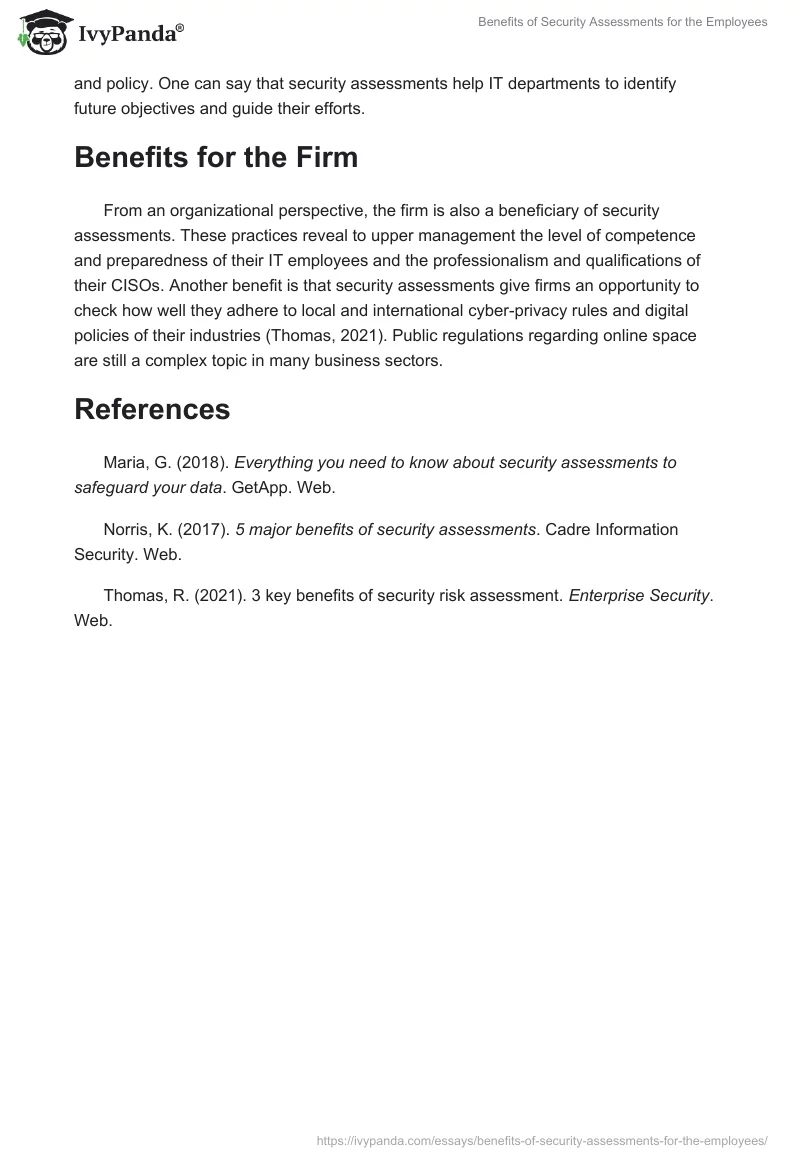 Benefits of Security Assessments for the Employees. Page 2