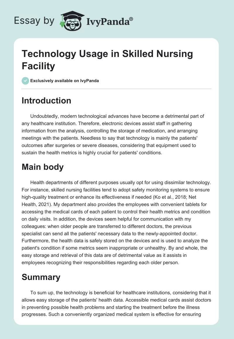 Technology Usage in Skilled Nursing Facility. Page 1