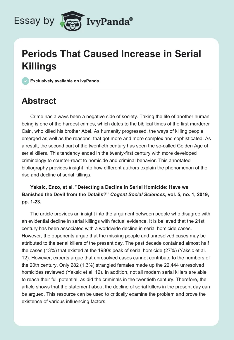 Periods That Caused Increase in Serial Killings. Page 1