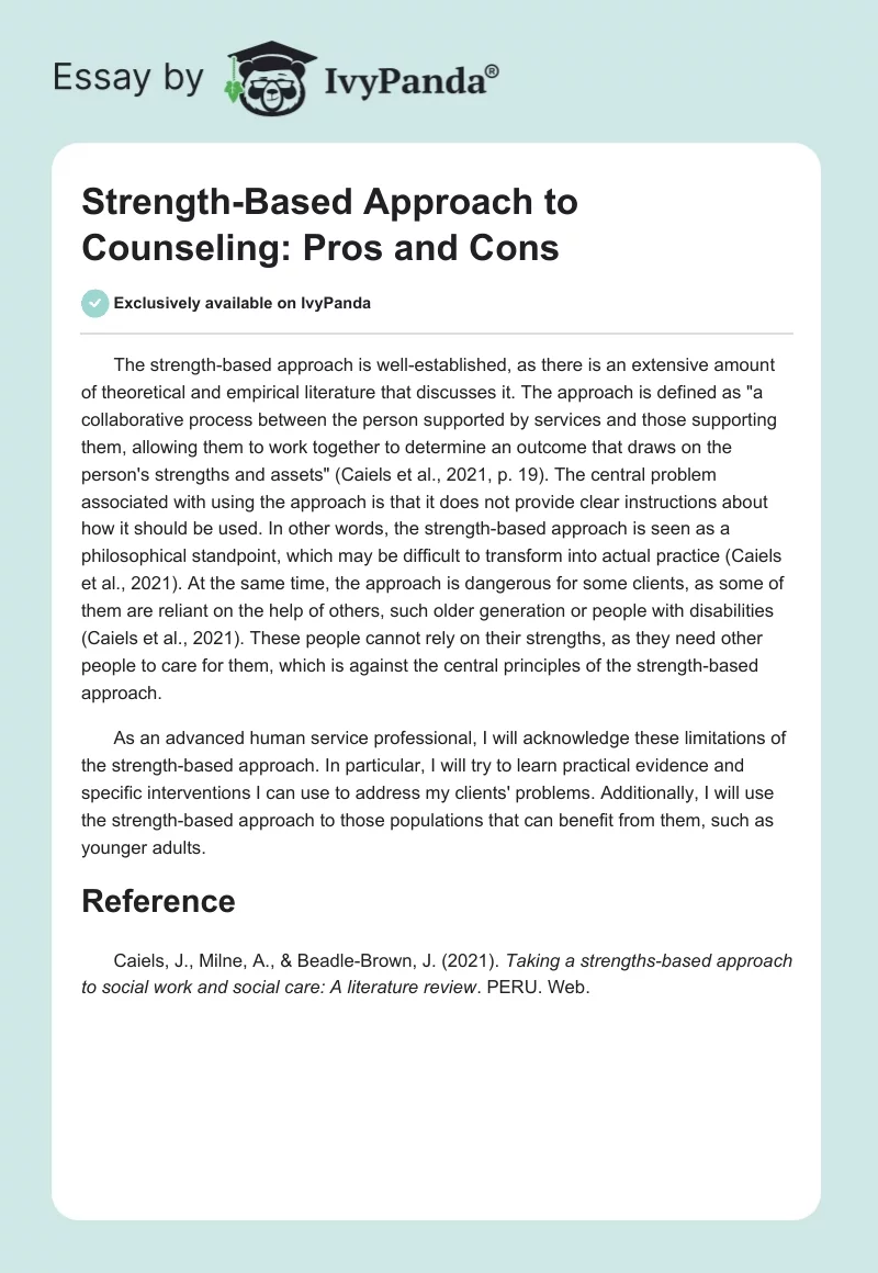 Strength-Based Approach to Counseling: Pros and Cons. Page 1