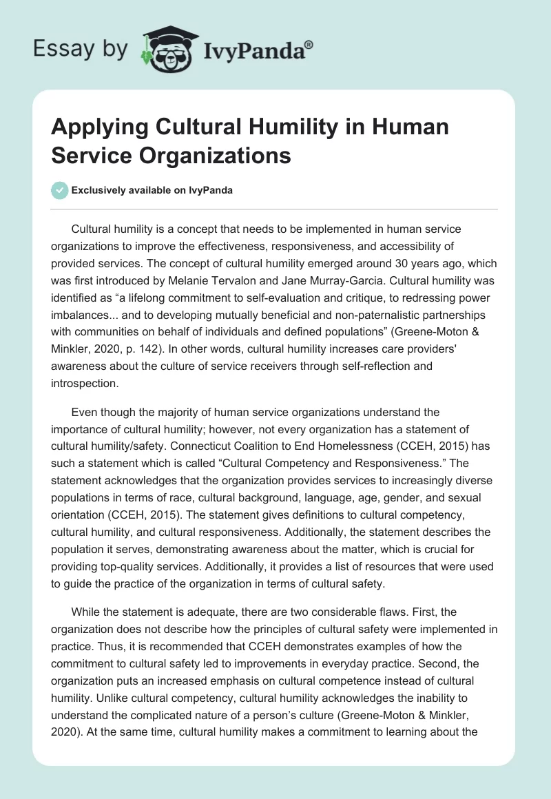 Applying Cultural Humility in Human Service Organizations. Page 1