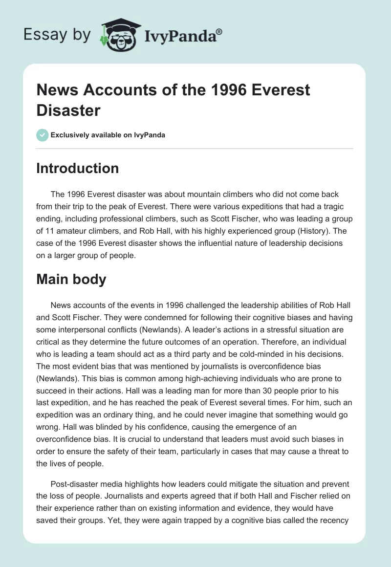 News Accounts of the 1996 Everest Disaster. Page 1