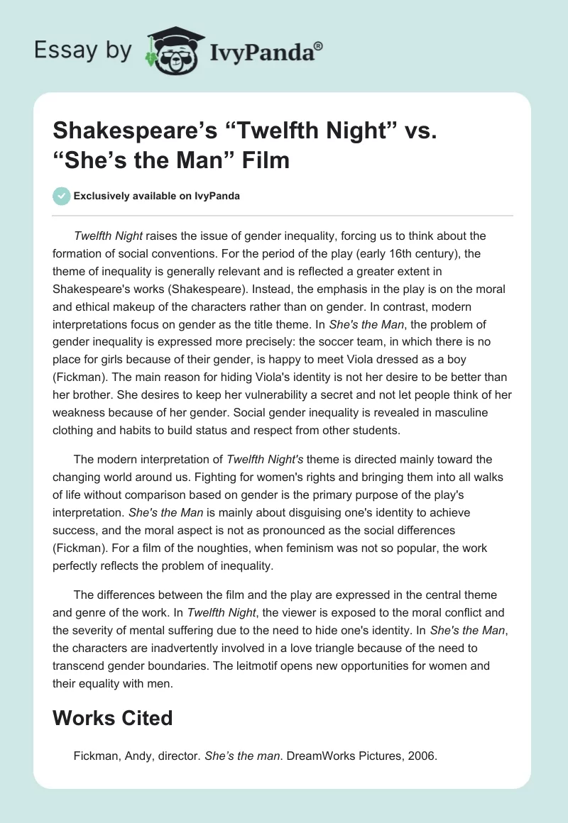 Shakespeare’s “Twelfth Night” vs. “She’s the Man” Film. Page 1