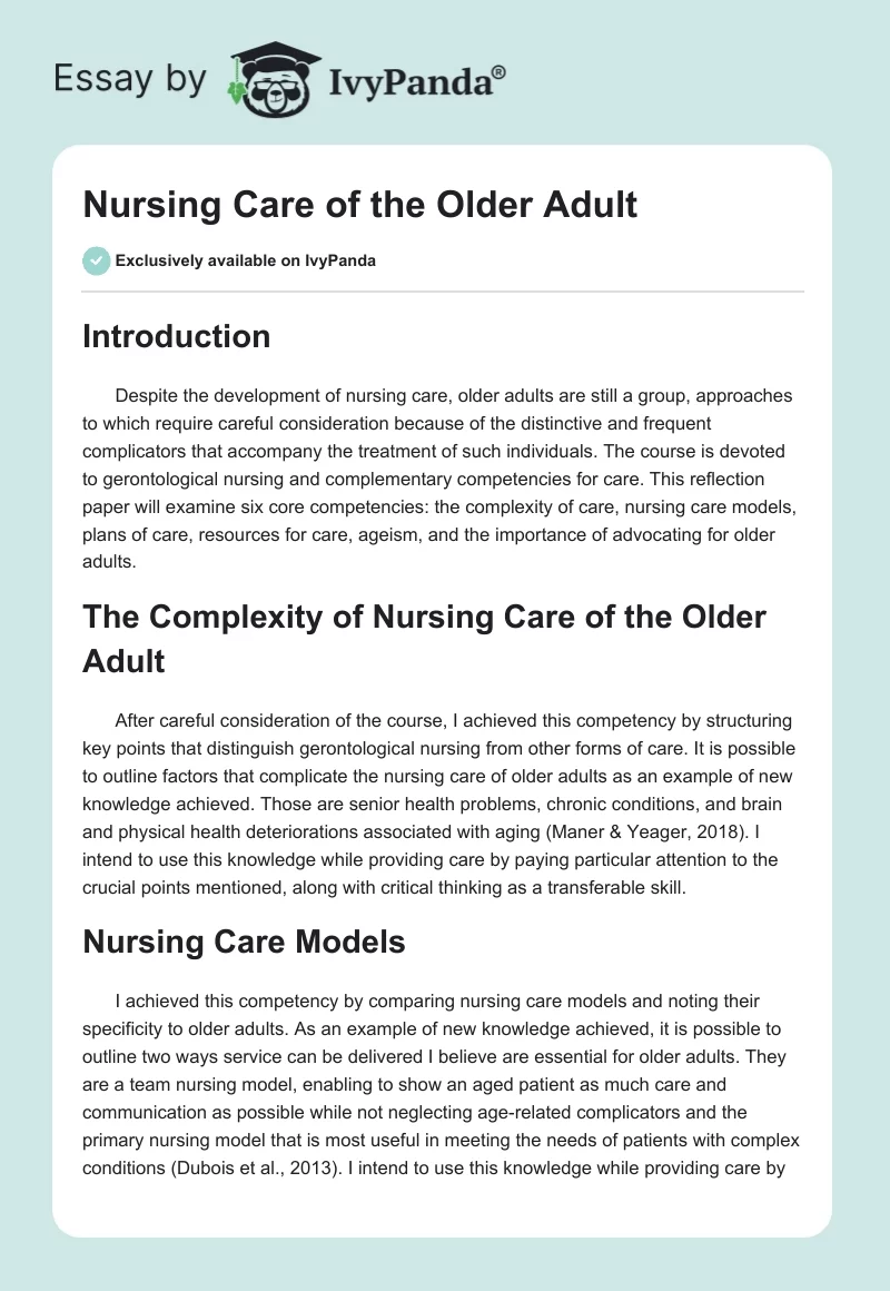 Nursing Care of the Older Adult. Page 1