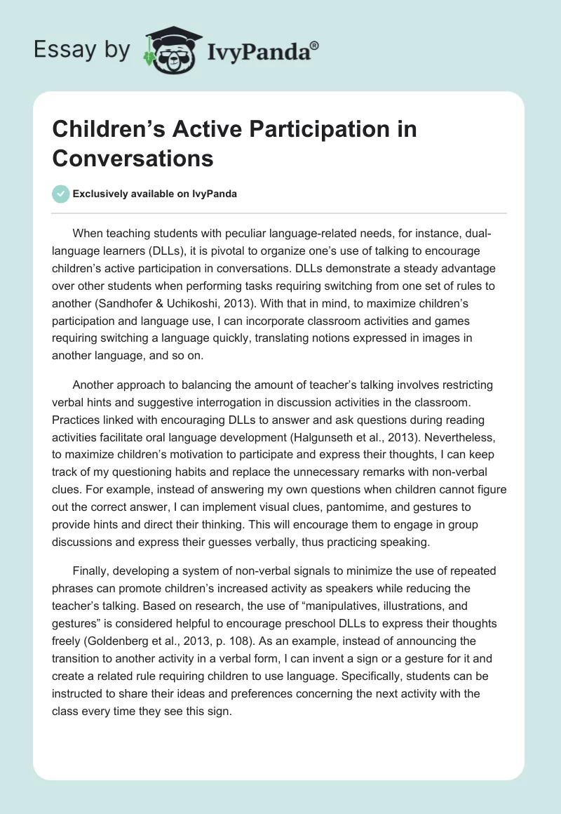 Children’s Active Participation in Conversations. Page 1