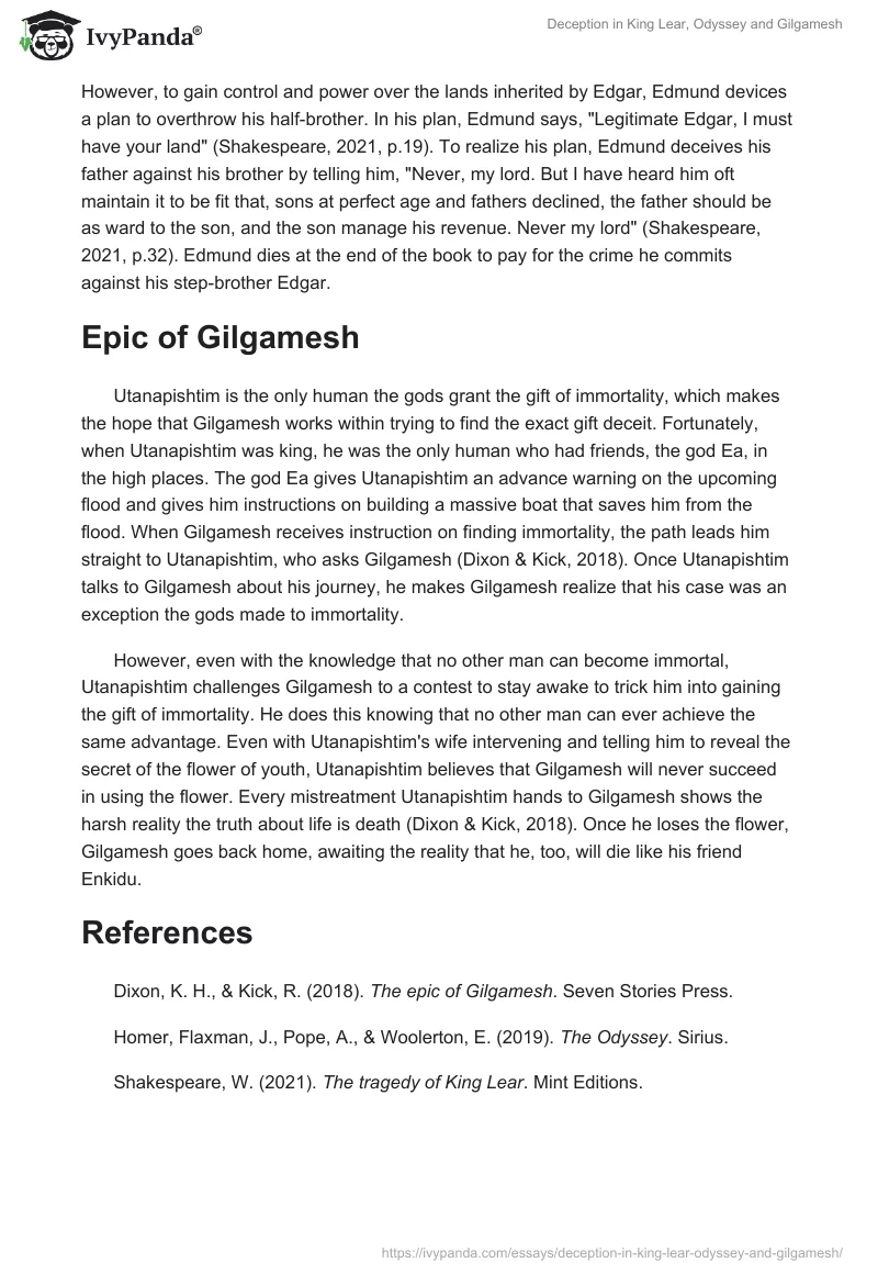 Deception in King Lear, The Odyssey and Gilgamesh. Page 2