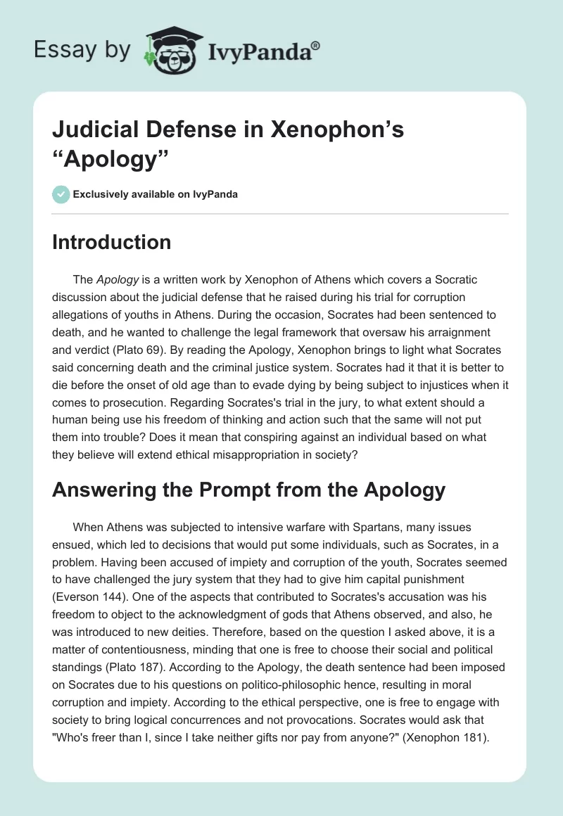 Judicial Defense in Xenophon’s “Apology”. Page 1