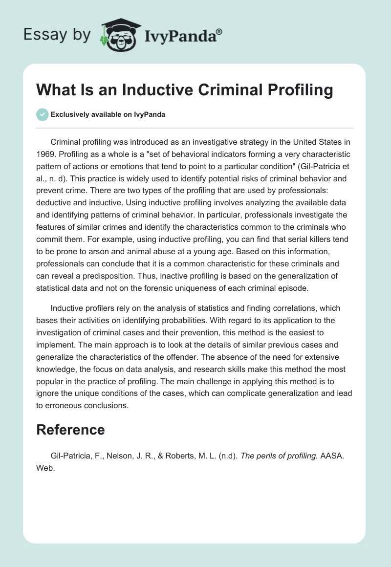 What Is an Inductive Criminal Profiling. Page 1