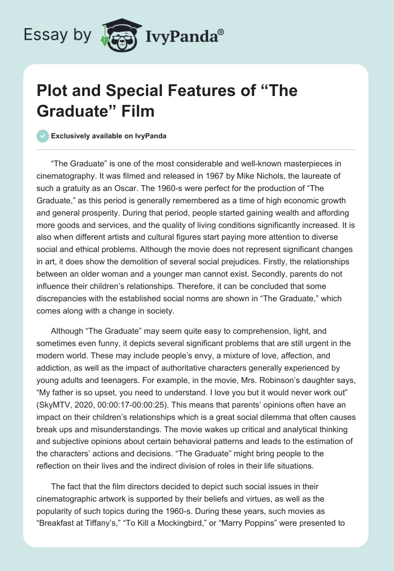 Plot and Special Features of “The Graduate” Film. Page 1
