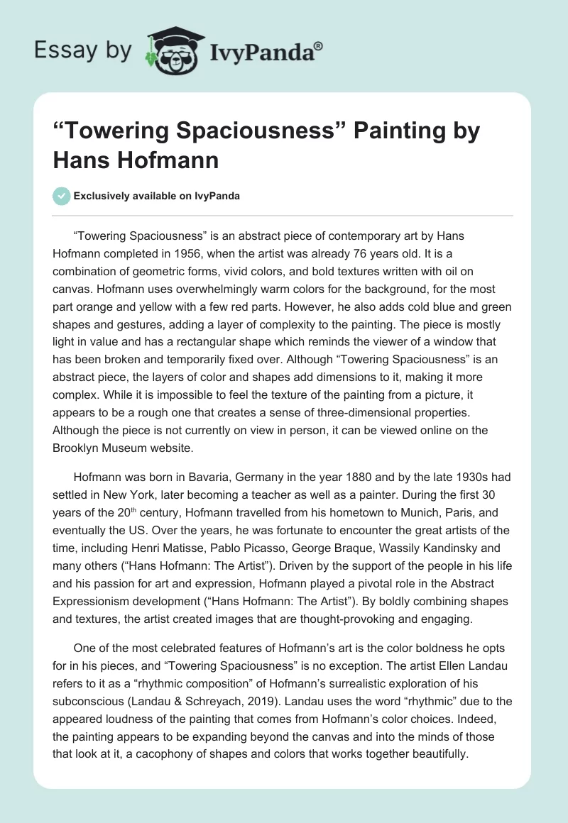 “Towering Spaciousness” Painting by Hans Hofmann. Page 1