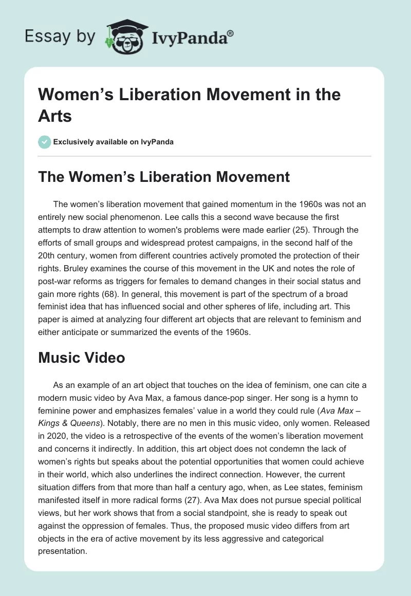 Women’s Liberation Movement in the Arts. Page 1