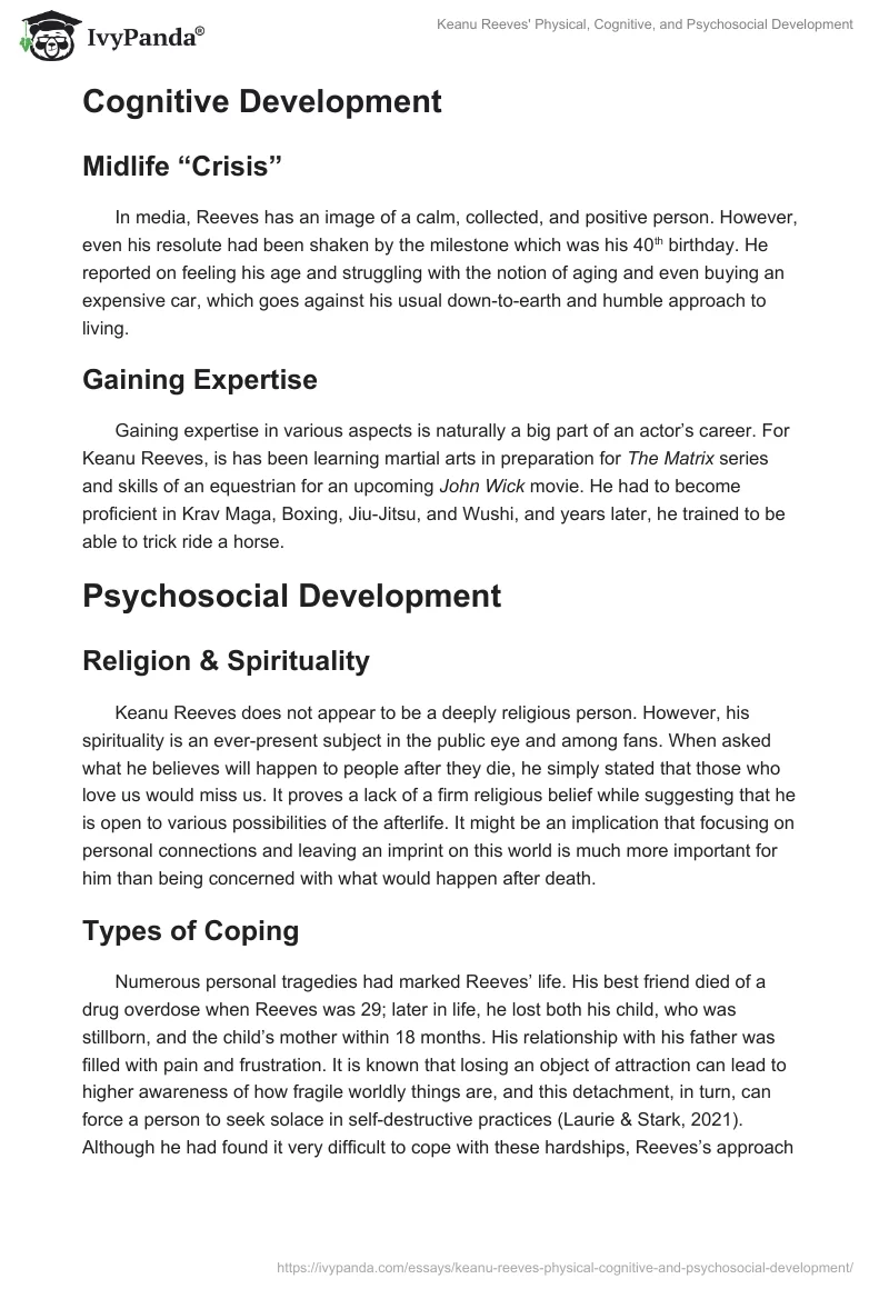 Keanu Reeves' Physical, Cognitive, and Psychosocial Development. Page 2