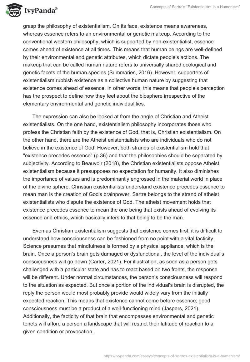 Concepts of Sartre’s “Existentialism Is a Humanism”. Page 3