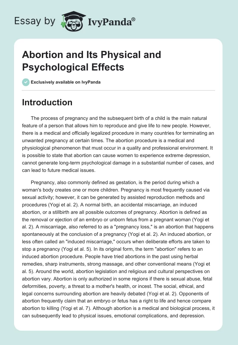 Abortion and Its Physical and Psychological Effects. Page 1