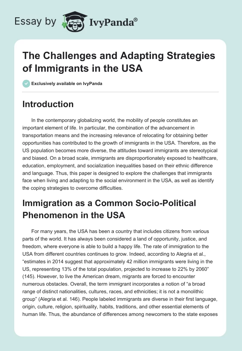 The Challenges and Adapting Strategies of Immigrants in the USA. Page 1