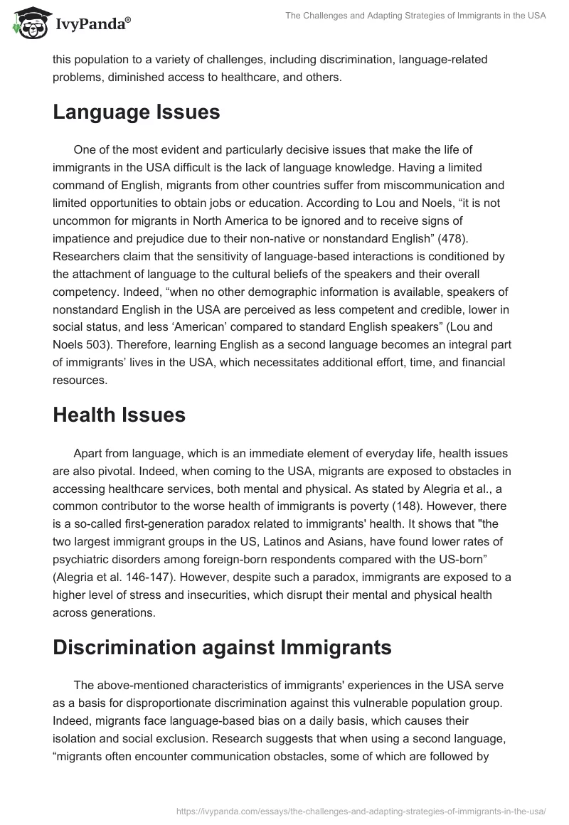 The Challenges and Adapting Strategies of Immigrants in the USA. Page 2